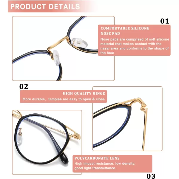 DUCO Blue Light Glasses for Women Men Blue Ray Blocking Glasses Computer Glasses for Teens Retro Round Eyeglasses W013W012black
