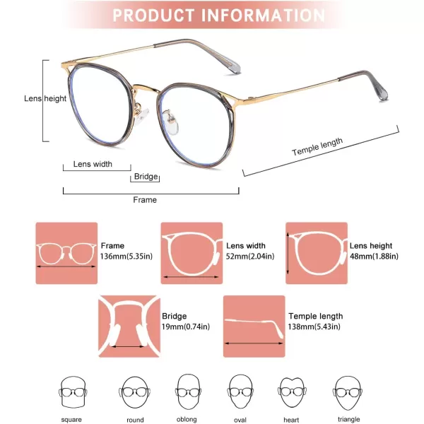 DUCO Blue Light Glasses for Women Men Blue Ray Blocking Glasses Computer Glasses for Teens Retro Round Eyeglasses W013W012gunmetal