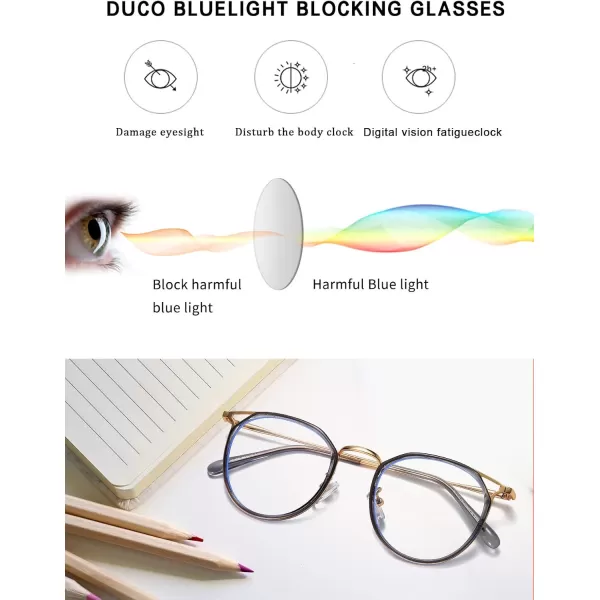 DUCO Blue Light Glasses for Women Men Blue Ray Blocking Glasses Computer Glasses for Teens Retro Round Eyeglasses W013W012gunmetal