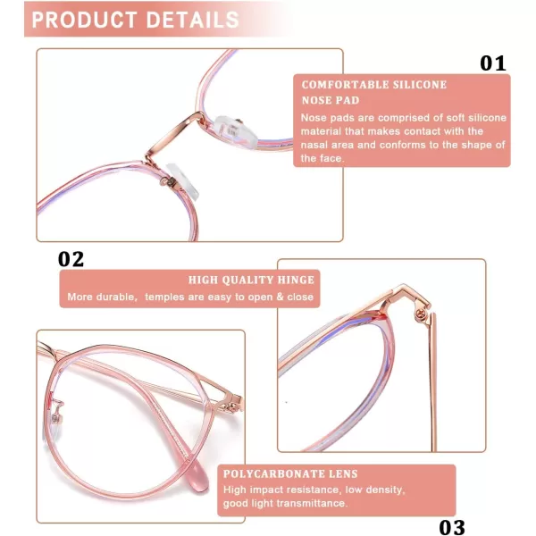 DUCO Blue Light Glasses for Women Men Blue Ray Blocking Glasses Computer Glasses for Teens Retro Round Eyeglasses W013W012rose