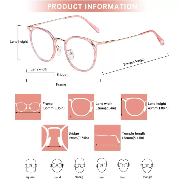 DUCO Blue Light Glasses for Women Men Blue Ray Blocking Glasses Computer Glasses for Teens Retro Round Eyeglasses W013W012rose