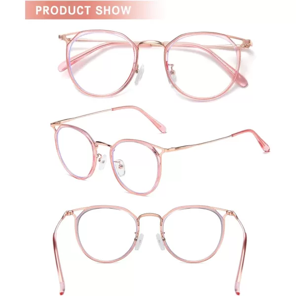 DUCO Blue Light Glasses for Women Men Blue Ray Blocking Glasses Computer Glasses for Teens Retro Round Eyeglasses W013W012rose