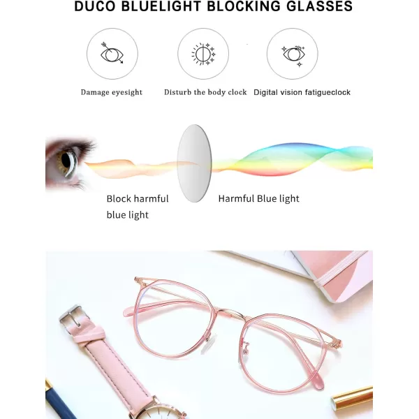 DUCO Blue Light Glasses for Women Men Blue Ray Blocking Glasses Computer Glasses for Teens Retro Round Eyeglasses W013W012rose