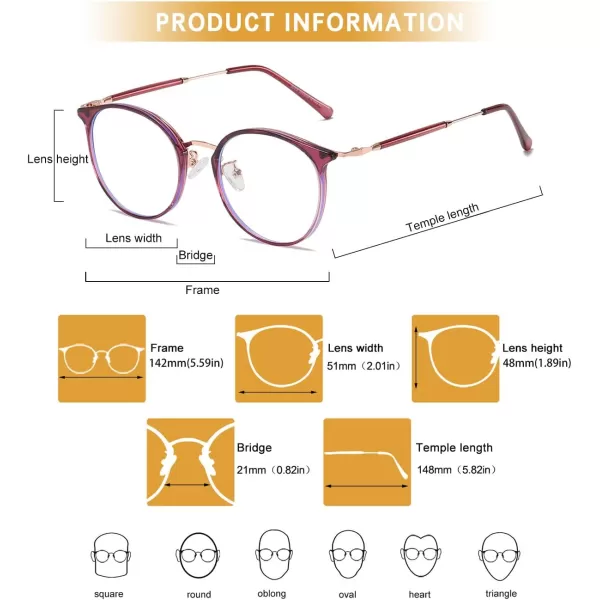 DUCO Blue Light Glasses for Women Men Blue Ray Blocking Glasses Computer Glasses for Teens Retro Round Eyeglasses W013Wine Red