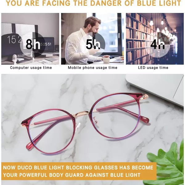 DUCO Blue Light Glasses for Women Men Blue Ray Blocking Glasses Computer Glasses for Teens Retro Round Eyeglasses W013Wine Red