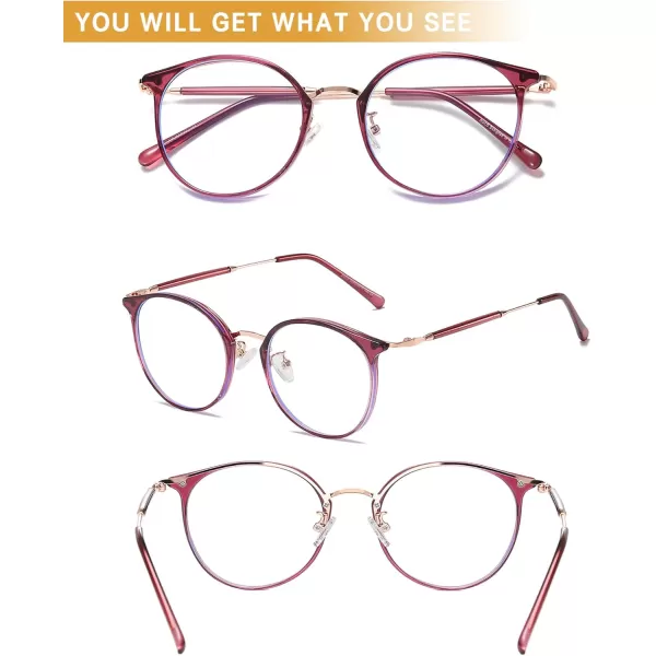 DUCO Blue Light Glasses for Women Men Blue Ray Blocking Glasses Computer Glasses for Teens Retro Round Eyeglasses W013Wine Red