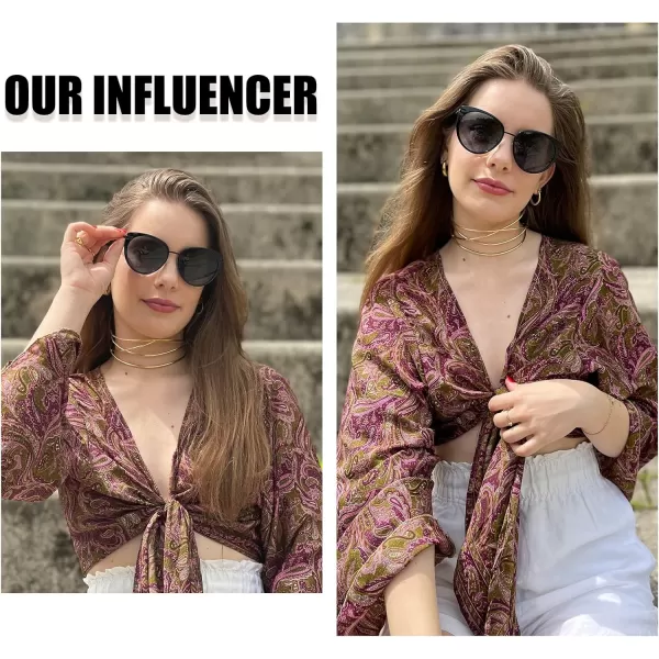 DUCO Cat Eye Sunglasses for Women Retro Polarized Womens Sun Glasses 90s Vintage Shades UV Protection DC1222Black Frame Grey Lens