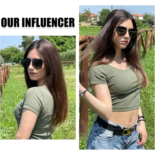 DUCO Cat Eye Sunglasses for Women Retro Polarized Womens Sun Glasses 90s Vintage Shades UV Protection DC1222Black Frame Grey Lens