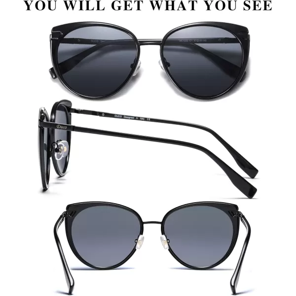 DUCO Cat Eye Sunglasses for Women Retro Polarized Womens Sun Glasses 90s Vintage Shades UV Protection DC1222Black Frame Grey Lens