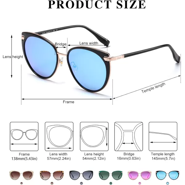 DUCO Cat Eye Sunglasses for Women Retro Polarized Womens Sun Glasses 90s Vintage Shades UV Protection DC1222Black Frame Revo Blue Lens