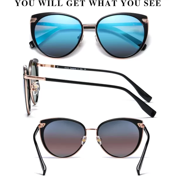 DUCO Cat Eye Sunglasses for Women Retro Polarized Womens Sun Glasses 90s Vintage Shades UV Protection DC1222Black Frame Revo Blue Lens