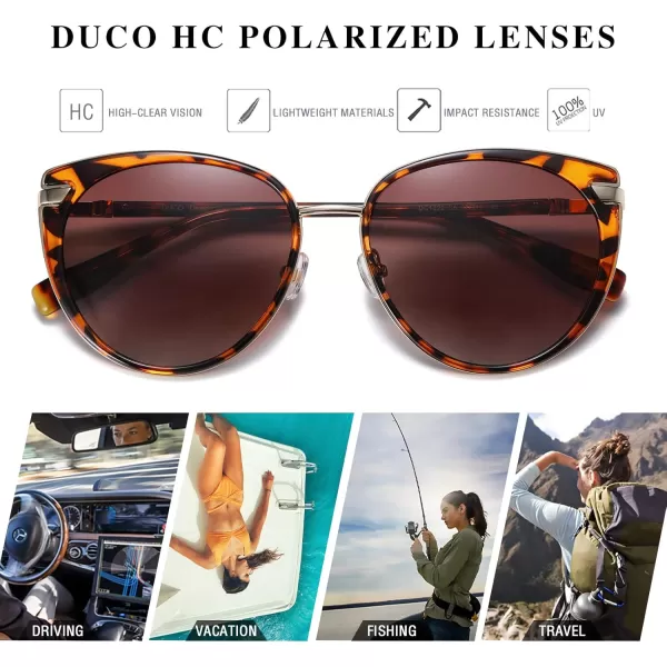 DUCO Cat Eye Sunglasses for Women Retro Polarized Womens Sun Glasses 90s Vintage Shades UV Protection DC1222Tortoise Frame Brown Lens