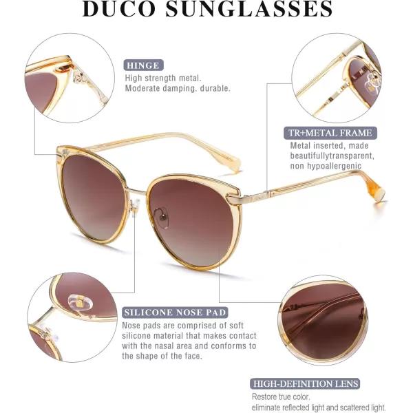 DUCO Cat Eye Sunglasses for Women Retro Polarized Womens Sun Glasses 90s Vintage Shades UV Protection DC1222Transparent Brown Frame Brown Lens
