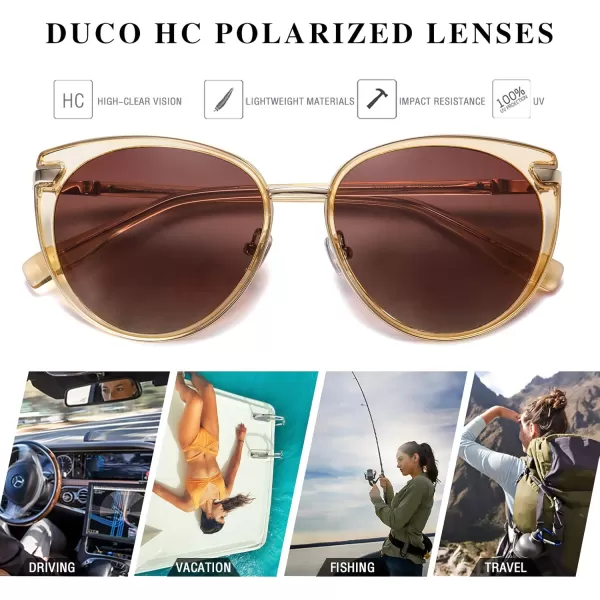 DUCO Cat Eye Sunglasses for Women Retro Polarized Womens Sun Glasses 90s Vintage Shades UV Protection DC1222Transparent Brown Frame Brown Lens