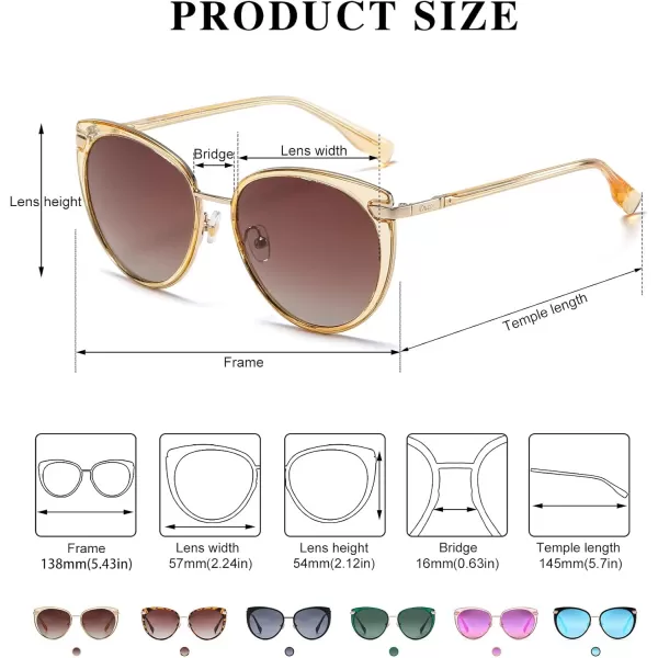 DUCO Cat Eye Sunglasses for Women Retro Polarized Womens Sun Glasses 90s Vintage Shades UV Protection DC1222Transparent Brown Frame Brown Lens