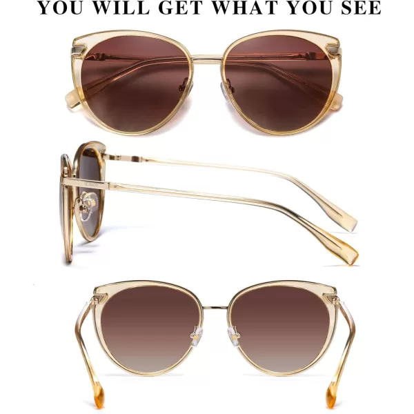 DUCO Cat Eye Sunglasses for Women Retro Polarized Womens Sun Glasses 90s Vintage Shades UV Protection DC1222Transparent Brown Frame Brown Lens