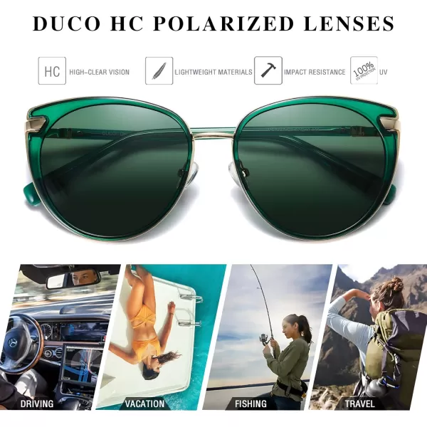 DUCO Cat Eye Sunglasses for Women Retro Polarized Womens Sun Glasses 90s Vintage Shades UV Protection DC1222Transparent Green Frame Dark Green Lens