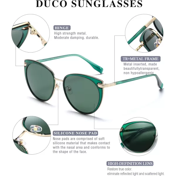 DUCO Cat Eye Sunglasses for Women Retro Polarized Womens Sun Glasses 90s Vintage Shades UV Protection DC1222Transparent Green Frame Dark Green Lens