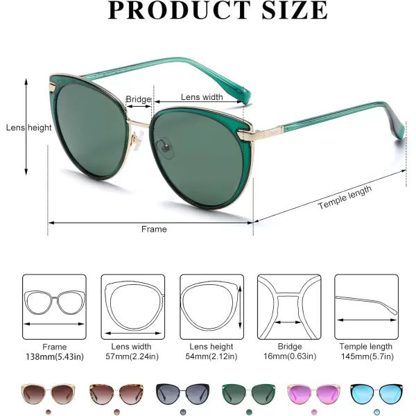DUCO Cat Eye Sunglasses for Women Retro Polarized Womens Sun Glasses 90s Vintage Shades UV Protection DC1222Transparent Green Frame Dark Green Lens
