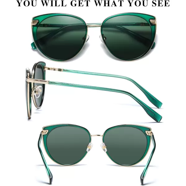 DUCO Cat Eye Sunglasses for Women Retro Polarized Womens Sun Glasses 90s Vintage Shades UV Protection DC1222Transparent Green Frame Dark Green Lens
