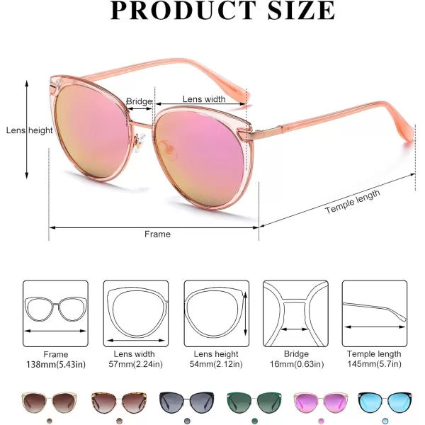 DUCO Cat Eye Sunglasses for Women Retro Polarized Womens Sun Glasses 90s Vintage Shades UV Protection DC1222Transparent Pink Frame Pink Lens