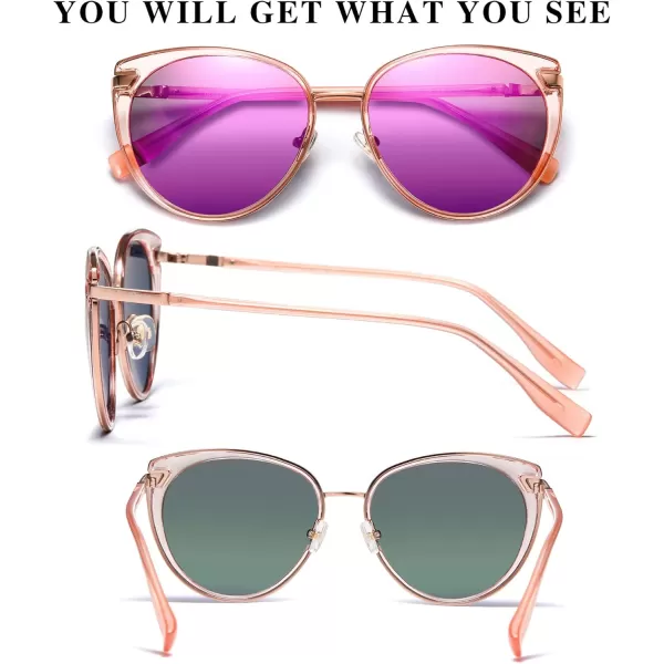DUCO Cat Eye Sunglasses for Women Retro Polarized Womens Sun Glasses 90s Vintage Shades UV Protection DC1222Transparent Pink Frame Pink Lens