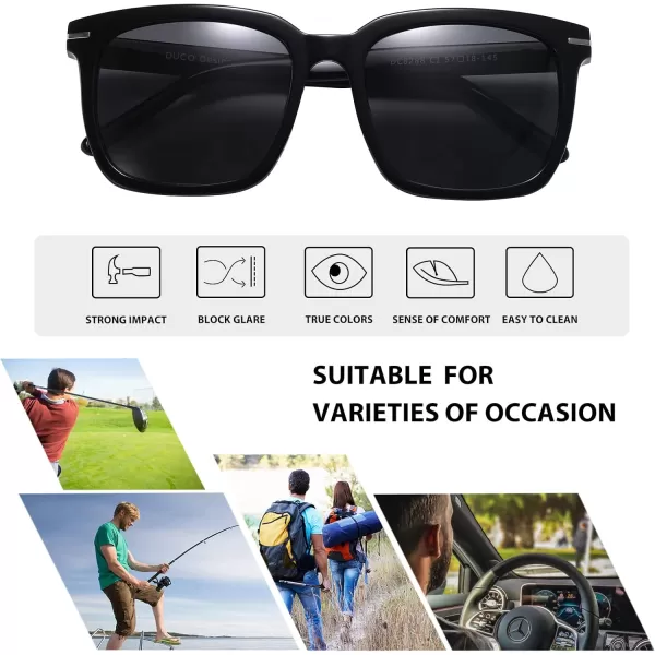 DUCO Classic Square Polarized Sunglasses for Men Women Vintage Handmade Acetate Sun Glasses DC8288Black Frame Grey Lens