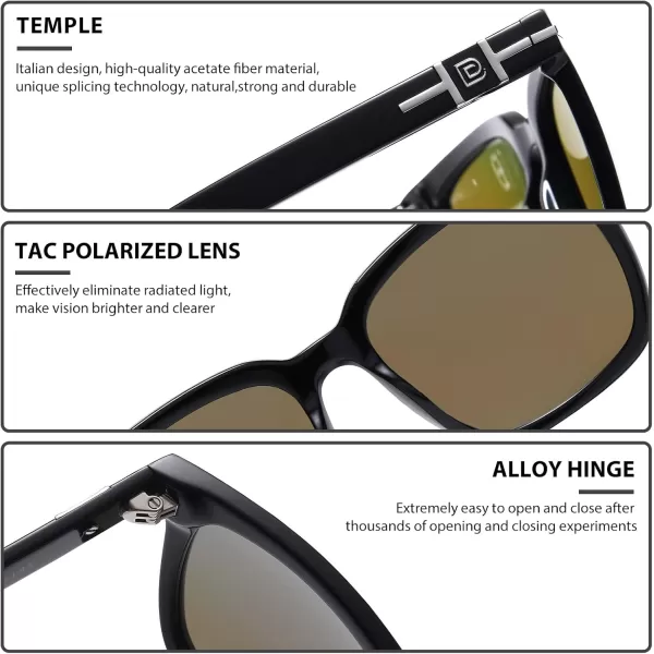 DUCO Classic Square Polarized Sunglasses for Men Women Vintage Handmade Acetate Sun Glasses DC8288Black Frame Revo Blue Lens