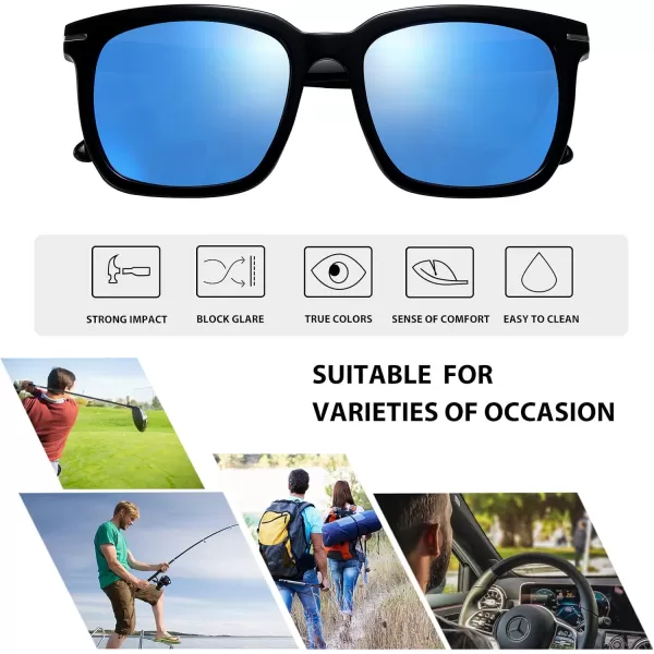 DUCO Classic Square Polarized Sunglasses for Men Women Vintage Handmade Acetate Sun Glasses DC8288Black Frame Revo Blue Lens