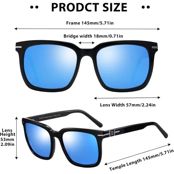 DUCO Classic Square Polarized Sunglasses for Men Women Vintage Handmade Acetate Sun Glasses DC8288Black Frame Revo Blue Lens