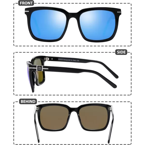 DUCO Classic Square Polarized Sunglasses for Men Women Vintage Handmade Acetate Sun Glasses DC8288Black Frame Revo Blue Lens