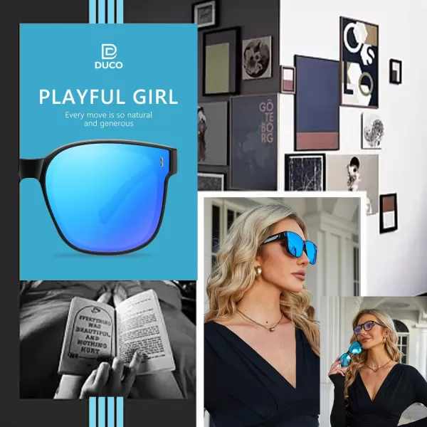 DUCO Fit Over Glasses Wraparound Retro Round Frame Wear Over Polarized Sunglasses for Men Women UV400 Protection DC8962Black Frame Revo Blue Lens