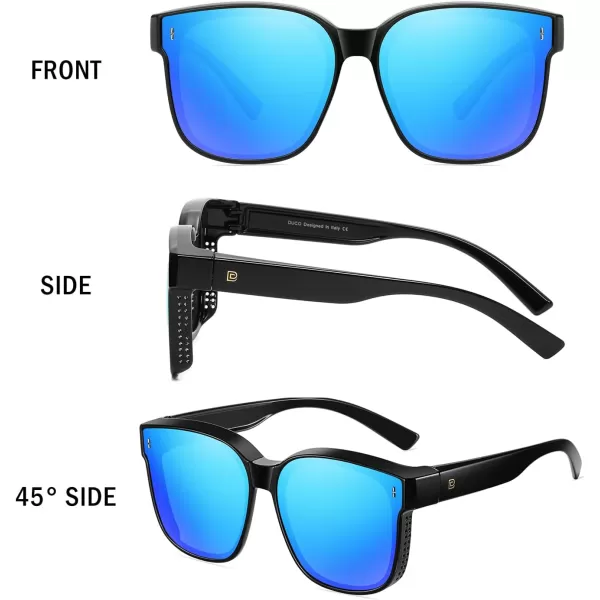 DUCO Fit Over Glasses Wraparound Retro Round Frame Wear Over Polarized Sunglasses for Men Women UV400 Protection DC8962Black Frame Revo Blue Lens