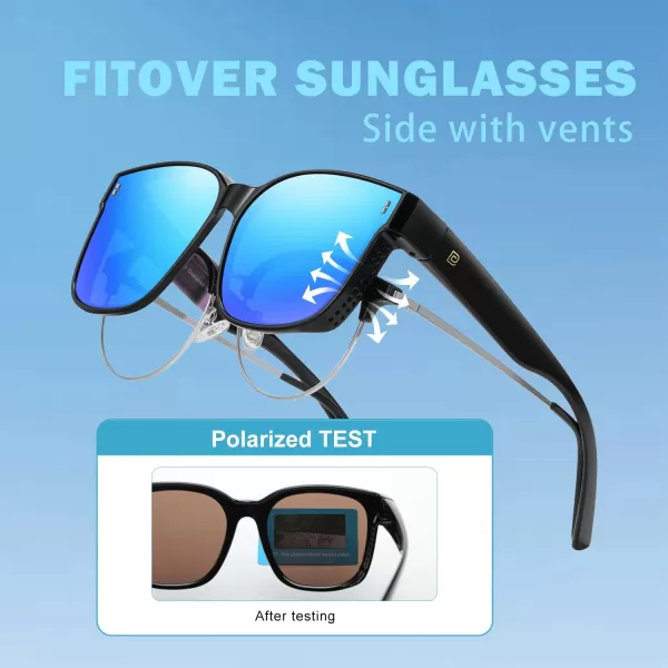 DUCO Fit Over Glasses Wraparound Retro Round Frame Wear Over Polarized Sunglasses for Men Women UV400 Protection DC8962Black Frame Revo Blue Lens