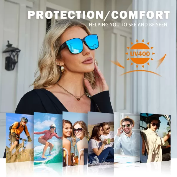 DUCO Fit Over Glasses Wraparound Retro Round Frame Wear Over Polarized Sunglasses for Men Women UV400 Protection DC8962Black Frame Revo Blue Lens