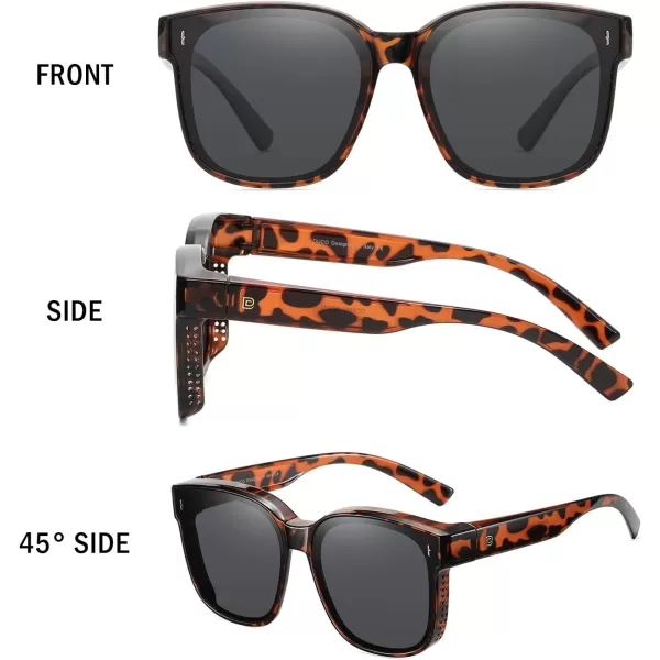 DUCO Fit Over Glasses Wraparound Retro Round Frame Wear Over Polarized Sunglasses for Men Women UV400 Protection DC8962Tortoise Frame Grey Lens
