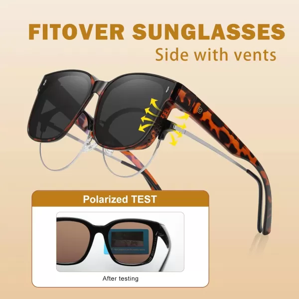 DUCO Fit Over Glasses Wraparound Retro Round Frame Wear Over Polarized Sunglasses for Men Women UV400 Protection DC8962Tortoise Frame Grey Lens
