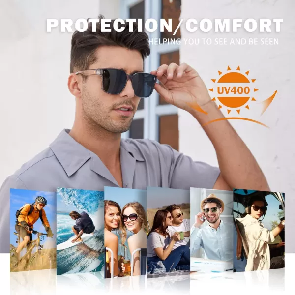 DUCO Fit Over Glasses Wraparound Retro Round Frame Wear Over Polarized Sunglasses for Men Women UV400 Protection DC8962Transparent Frame Grey Lens