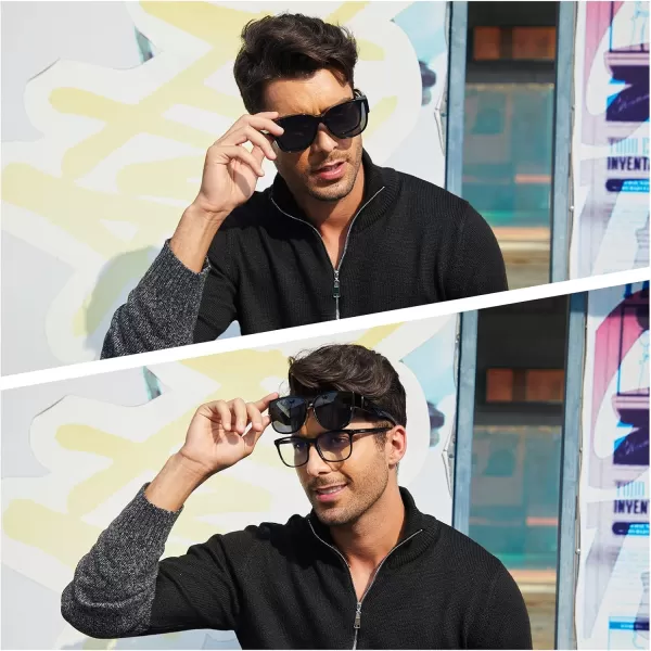 DUCO Fit Over Sunglasses for Men Women Over Glasses Retro Round Wraparound Polarized Sun Glasses DC8961Black Frame Grey Lens