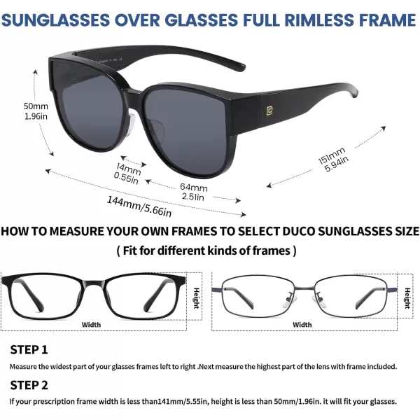 DUCO Fit Over Sunglasses for Men Women Over Glasses Retro Round Wraparound Polarized Sun Glasses DC8961Black Frame Grey Lens