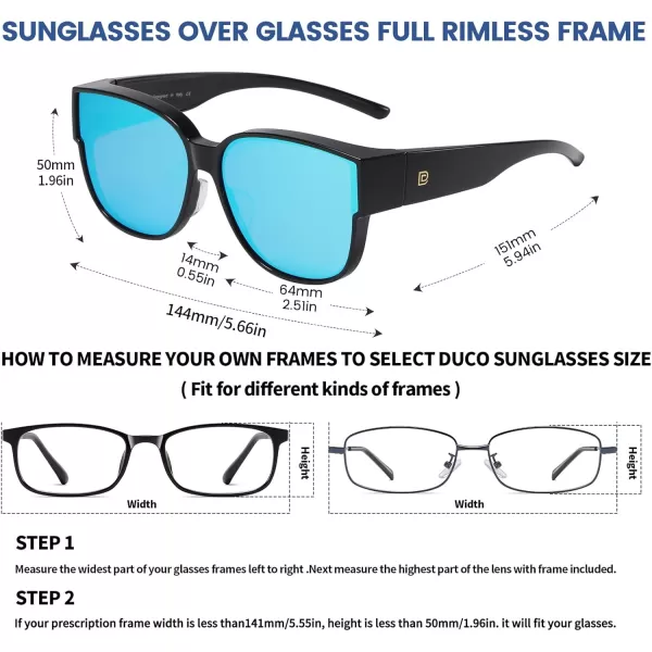 DUCO Fit Over Sunglasses for Men Women Over Glasses Retro Round Wraparound Polarized Sun Glasses DC8961Black Frame Revo Blue Lens