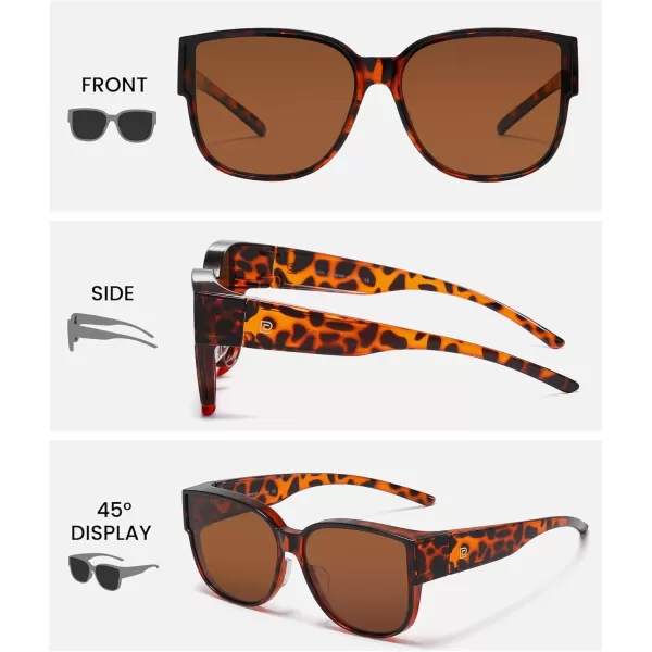 DUCO Fit Over Sunglasses for Men Women Over Glasses Retro Round Wraparound Polarized Sun Glasses DC8961Tortoise Frame Brown Lens