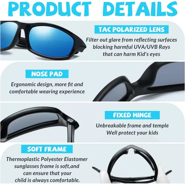 DUCO Kids Sunglasses Boys Girls Sports Polarized Sunglasses Youth Baseball Sunglasses for Kids UV Protection Age 610 K006Black Frame Black Temple Revo Blue Lens
