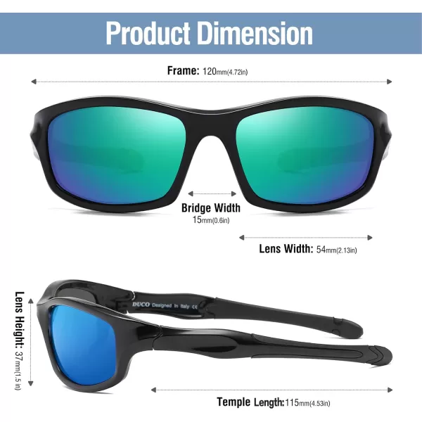 DUCO Kids Sunglasses Boys Girls Sports Polarized Sunglasses Youth Baseball Sunglasses for Kids UV Protection Age 610 K006Black Frame Black Temple Revo Blue Lens