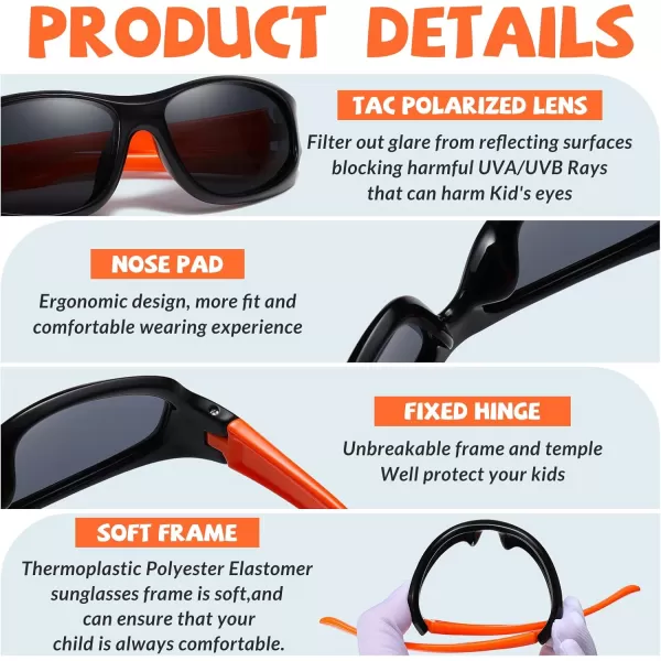 DUCO Kids Sunglasses Boys Girls Sports Polarized Sunglasses Youth Baseball Sunglasses for Kids UV Protection Age 610 K006Black Frame Orange Temple