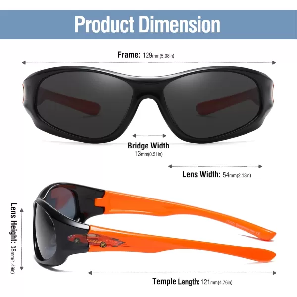DUCO Kids Sunglasses Boys Girls Sports Polarized Sunglasses Youth Baseball Sunglasses for Kids UV Protection Age 610 K006Black Frame Orange Temple
