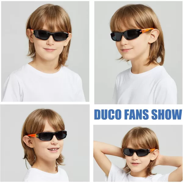 DUCO Kids Sunglasses Boys Girls Sports Polarized Sunglasses Youth Baseball Sunglasses for Kids UV Protection Age 610 K006Black Frame Orange Temple