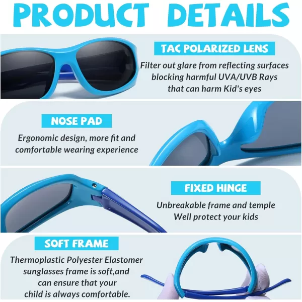 DUCO Kids Sunglasses Boys Girls Sports Polarized Sunglasses Youth Baseball Sunglasses for Kids UV Protection Age 610 K006Blue Frame Blue Temple