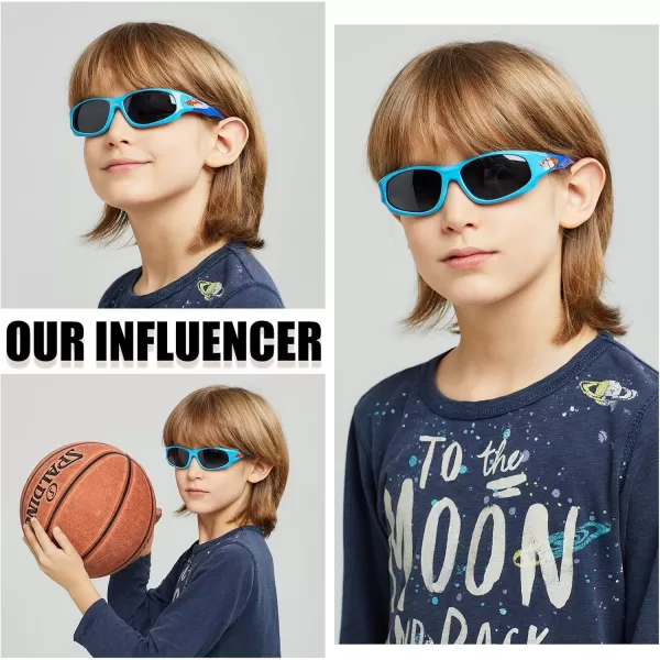 DUCO Kids Sunglasses Boys Girls Sports Polarized Sunglasses Youth Baseball Sunglasses for Kids UV Protection Age 610 K006Blue Frame Blue Temple