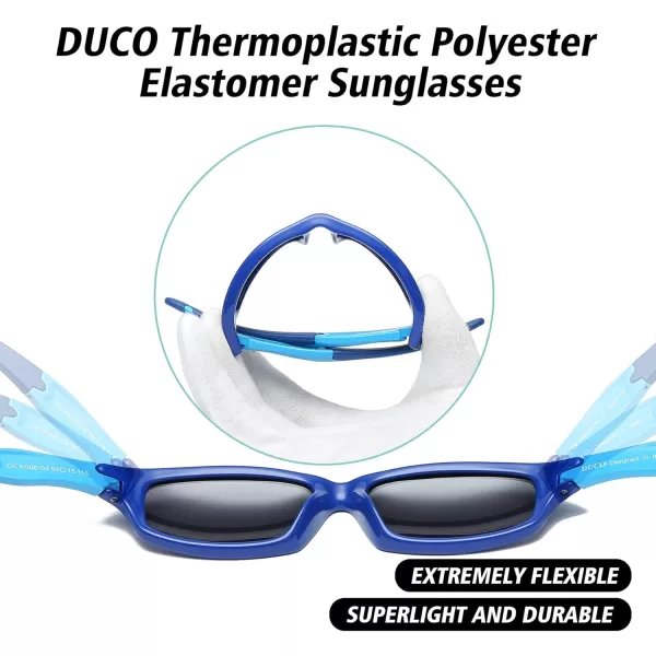 DUCO Kids Sunglasses Boys Girls Sports Polarized Sunglasses Youth Baseball Sunglasses for Kids UV Protection Age 610 K006Blue Frame Blue Temple Mirror Lens